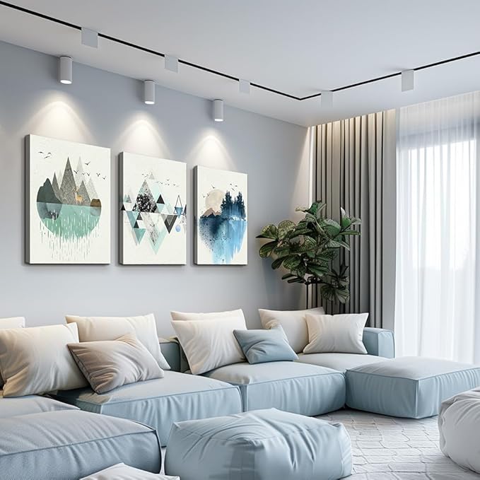 Canvas Wall Art Paintings For Living Room Large Size Abstract Geometry Mountain In Daytime Canvas Prints Artworks Pictures Bedroom Decoration,20 X 28 inches 3pcs Home Bathroom Wall Decor Posters