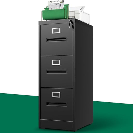 3 Drawer File Cabinet, Vertical File Cabinet with Lock, Metal Locking Filing Storage Cabinet for Home Office, Hanging Files for A4/ Legal/Letter, Assembly Required, Black