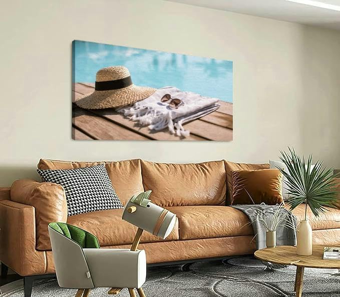 TIGTMULERLY Wall Art Frame Gallery Wall Decor Sunglasses and straw hat Modern Canvas Prints Artwork for Living Room Bedroom Office Kitchen 48x24Inch
