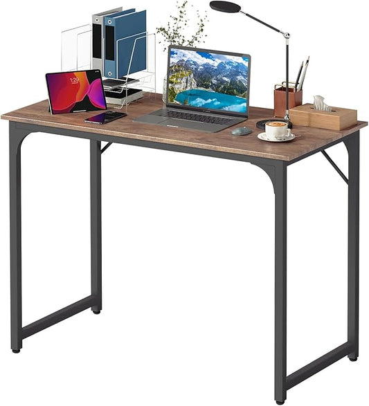 BestOffice Computer Desk,Home Office Desk, Modern Simple Style for Home Office Study Writing (Brown, 39 Inch)