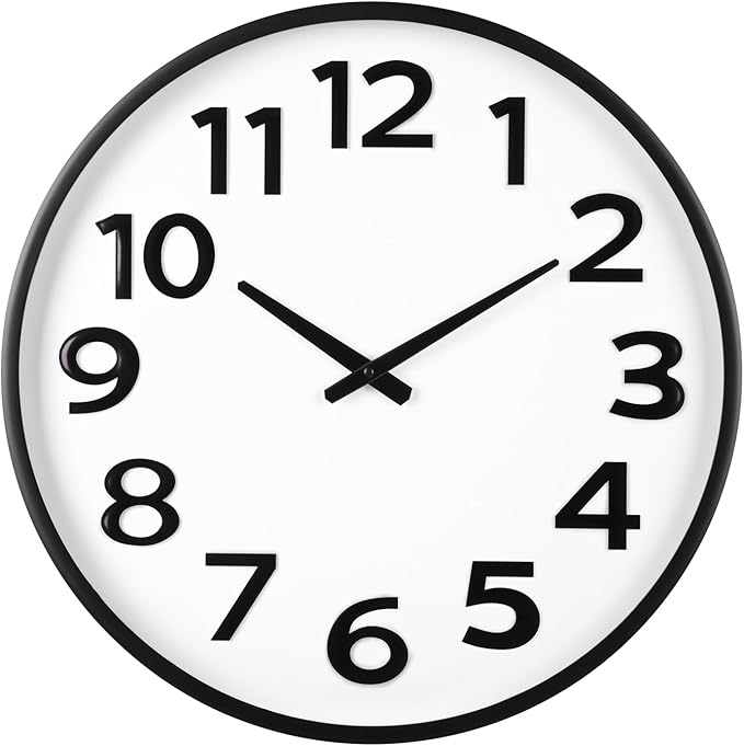 20 Inch Large Wall Clock - Big 3D Numbers Easy to Read, Battery Operated Silent Non-Ticking, Analog Quartz Round Clock
