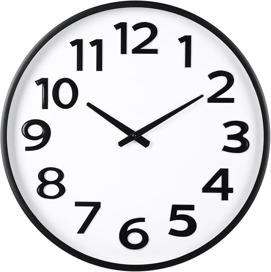 20 Inch Large Wall Clock - Big 3D Numbers Easy to Read, Battery Operated Silent Non-Ticking, Analog Quartz Round Clock