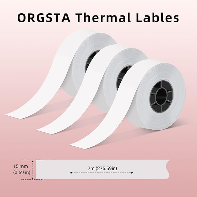ORGSTA S001 Label Maker Machine with Tape, Portable Bluetooth Label Maker for Home and Office Organization, Thermal Label Printer Mini Printer with 3 Roll Continuous Label Tapes - White