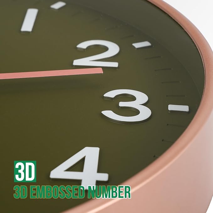 Wall Clock 12Inch Olive Green Modern Simple Quartz Decorative Clock Non-Ticking Silent Battery Operated Round Wall Clocks Trendy and Practical Best Gift for Living Room Bedroom Kitchen Office