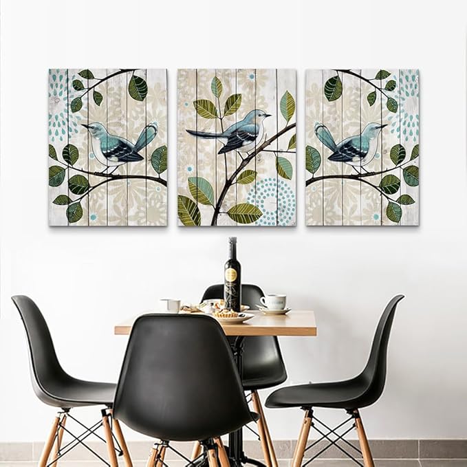 Lapremoly Abstract Wall Decor For Bedroom Canvas Wall Art For Living Room Kitchen Decorations Bird On The Branch Wall Pictures Posters Prints Artwork Ready To Hang Bathroom Home Decoration 3 Pieces