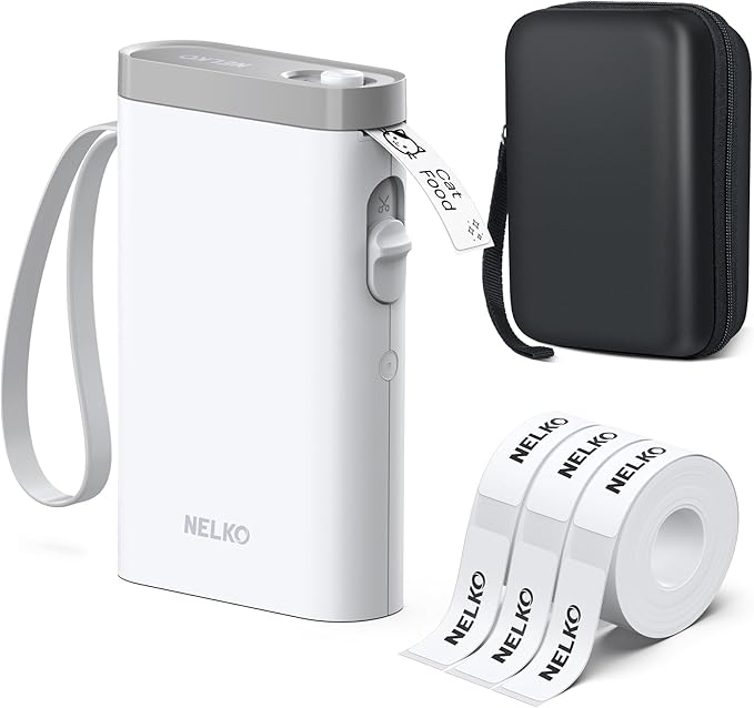 Nelko Label Maker Machine with Tape, P21 Bluetooth Label Printer with 3 Tapes & Case, Wireless Mini Label Makers with Multiple Templates Icon Font Custom for School Office Home, White