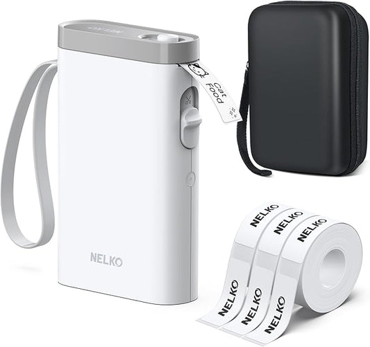 Nelko Label Maker Machine with Tape, P21 Bluetooth Label Printer with 3 Tapes & Case, Wireless Mini Label Makers with Multiple Templates Icon Font Custom for School Office Home, White