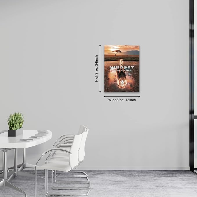 Lion Wall Art Mindset Is Everything Wall Art Lion Motivational Canvas Posters Prints 1 Pieces Inspirational Quote Painting for Office Bedroom Decor (18" W x 24" H)