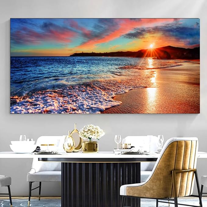 Yxbhhym-Large Pictures for Living Room Wall Art Sunset Beach Artwork for Walls Coastal Room Decor Ocean Canvas Print Art Seascape Painting Sea Poster Bedroom Wall Decor Office Home Decoration
