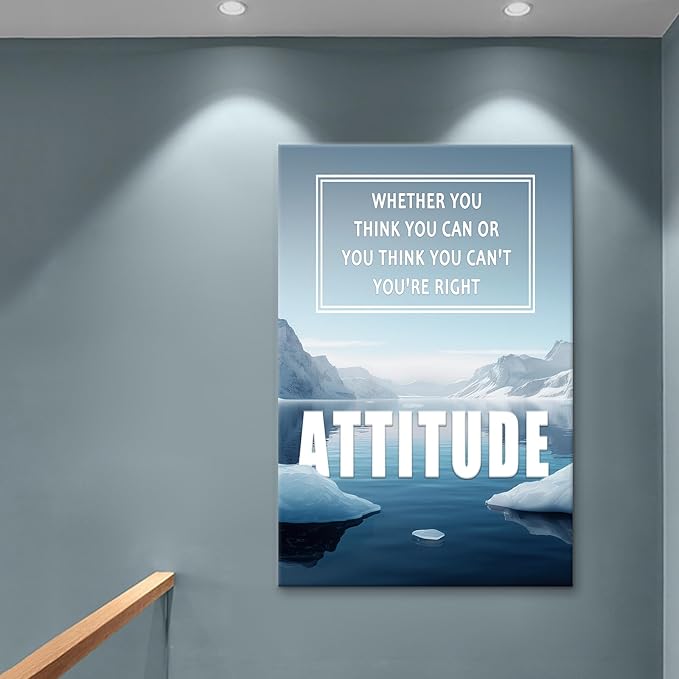 PSYYSP Attitude Canvas Wall Art Inspirational Poster Inspiring Quotes Painting Positive Picture Print Artwork Home Decorations for Living Room Office Bedroom Wooden Framed Ready to Hang [24''Wx36''H]
