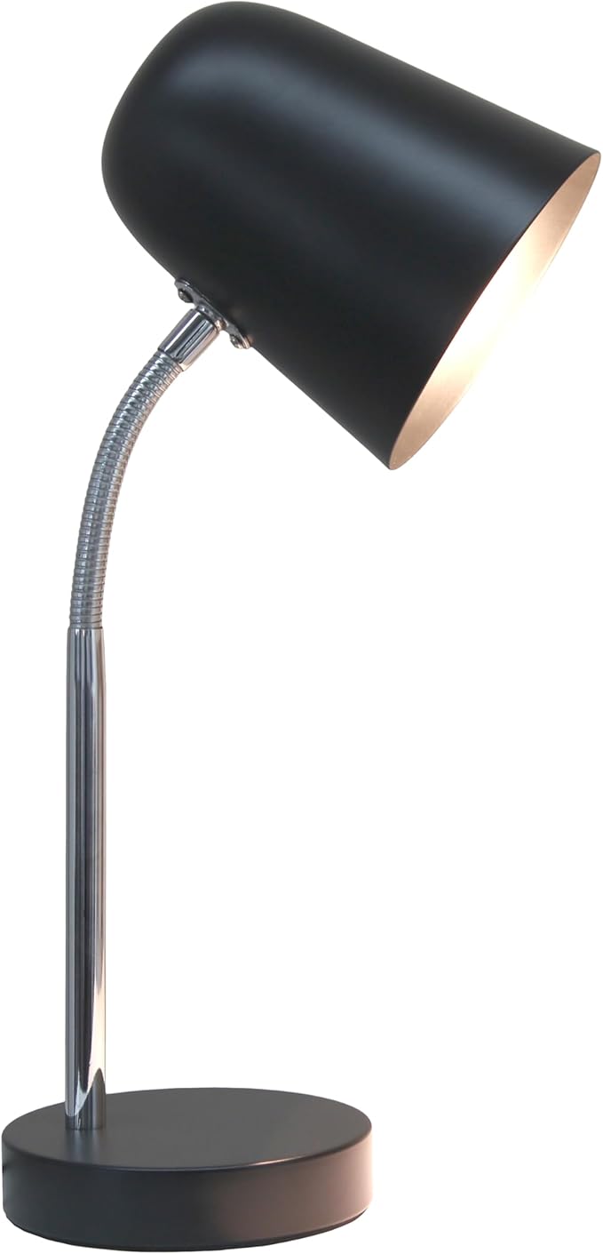 Simple Designs LD1075-BLK 15.28" Sleek Essentials Minimalist Metal Desk Task Lamp, for Office, Desk, Nightstand, Dorm, Black