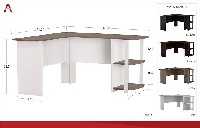 Ameriwood Home Dakota L-Desk with Bookshelves, Espresso