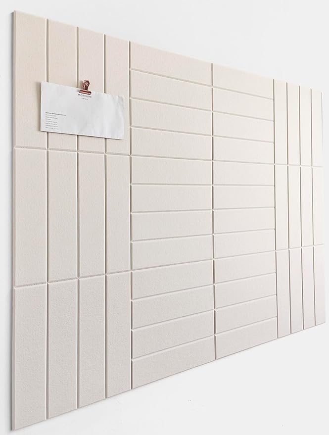 Felt Bulletin Board Tiles | Modern Cork Board Alternative | Large Cork Boards for Walls | Aesthetic Felt Wall Panels for Office & Home Decor | Pinboard & Photo Board (12-Pack) | Beige
