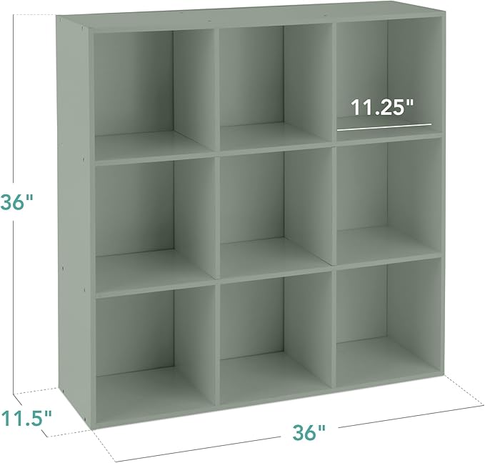 Best Choice Products Kids Bookcase 9-Cube Storage Organizer, 11in Shelf Opening, Bookshelf, Toy Storage, Customizable w/ 3 Removable Back Panels – Sage