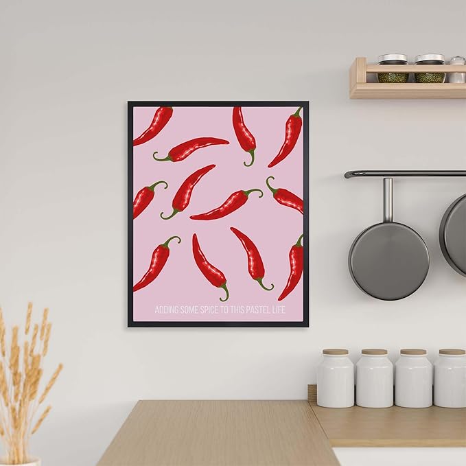 ALPINE INK CO. Red Chili Pepper Pattern Canvas Poster - Playful Spicy Food Illustration Art - Modern Kitchen Graphic Design - Fun Colorful Wall Decor - Home Dining Accent - 11x14 Unframed Canvas Print