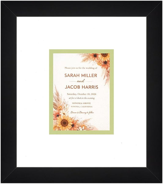 Poster Palooza Wedding Invitation Display Frame 10x11.25 in Black With White and Spring Green Double Mat for 4.25x5.5 A2 Keepsake - 2026 Edition | USA Made