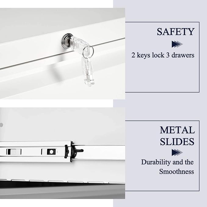 Storage Cabinet Lateral File Cabinet Metal Cabinet with Lock and Hanging Bars Storage Cabinet (White)