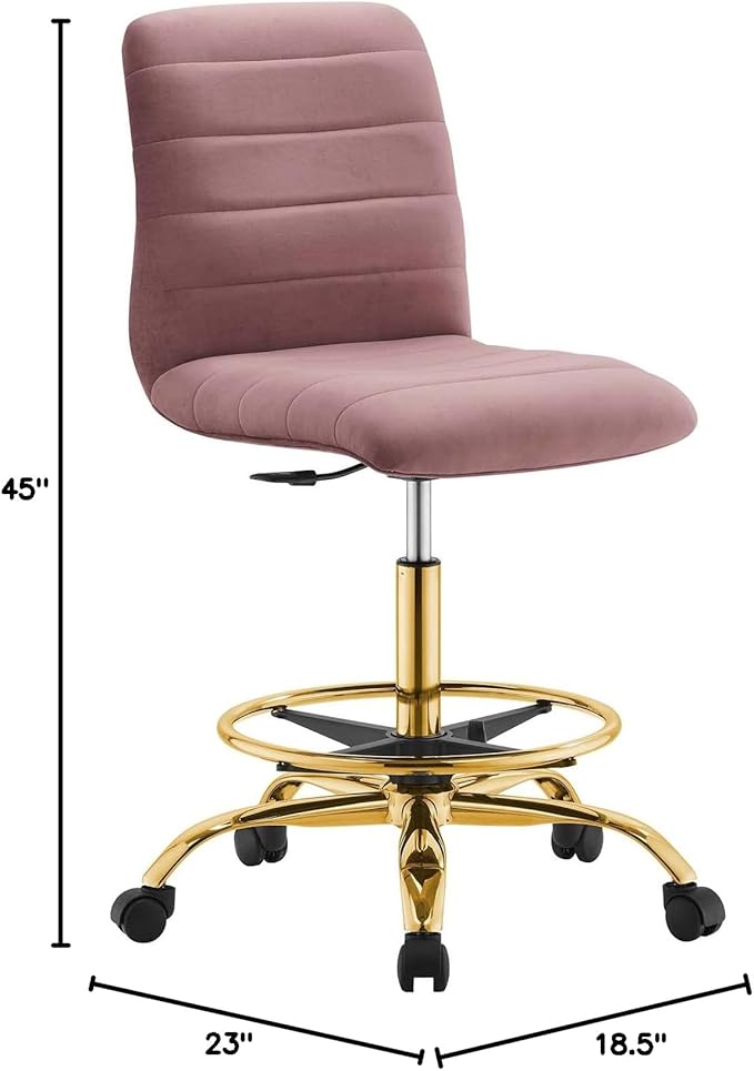 Modway Ripple Armless Performance Velvet Drafting Chair in Gold Dusty Rose