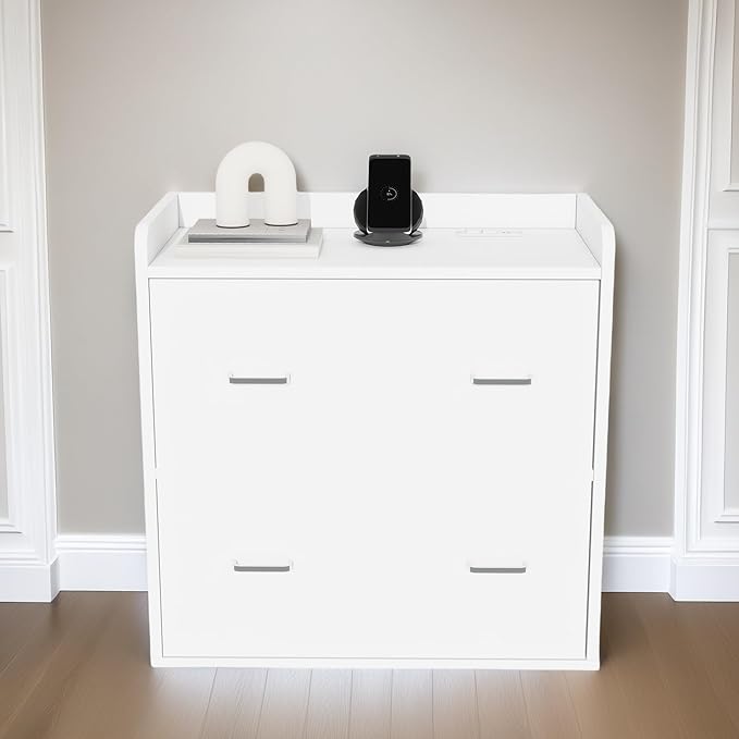 YITAHOME 2 Drawer File Cabinet with Charging Station, Lateral Filing Cabinet with Storage, Large Printer Stand for Home Office Living Room, White