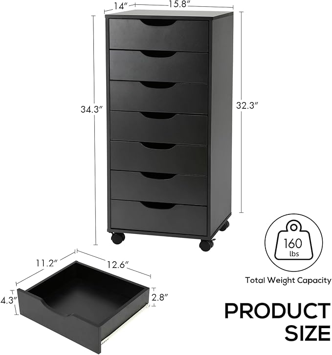 TUSY Vertical File cabinets with Caster Wheels for Home Office, Black