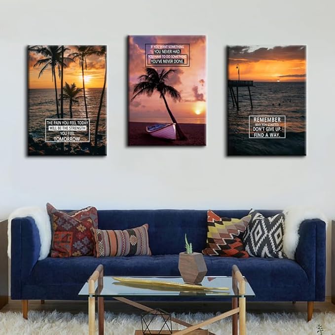 Inspirational Wall Art with Uplifting Phrases & Vibrant Images Positive Quotes Motivational Wall Decor 3 Panel Posters for Office Wall Decor, Living Room & Bedroom Decor Ready to Hang [60''Wx 28''H]