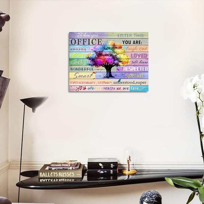 Inspirational Wall Art Office Motto Decor Quotes Colorful Tree Signs Pictures Wonderful Linen Painting Motivational Wall Decals for Home Office Room Decor Framed Canvas Prints 12x16 inches