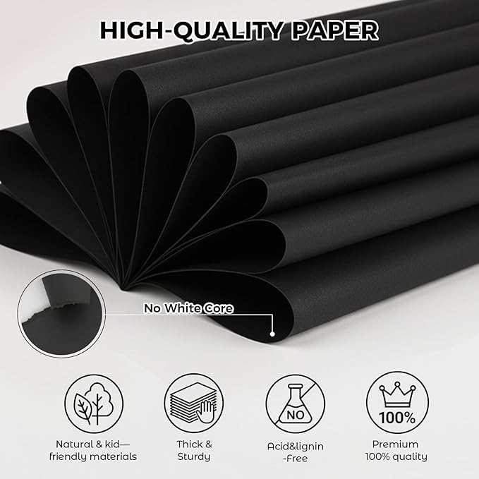 Koogel 100 Sheets Black Cardstock 12 x 12, Heavy Card Stock for Printer, Invitations, Scrapbooking, DIY Crafts and Decoration, Kids Back to School Supplies, 85lb/230gsm