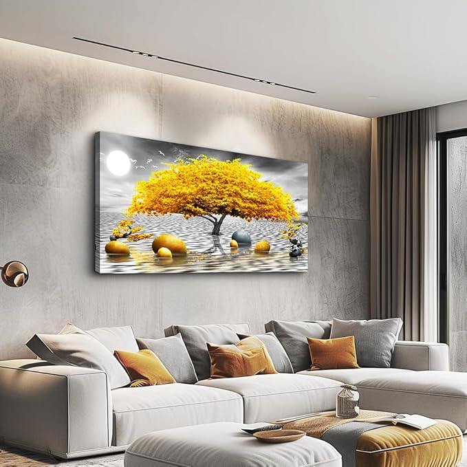 Wall decorations for living room Canvas Wall Art for bedroom Abstract wall decor Black and white Canvas Art Yellow tree paintings bathroom Home Decoration Hang Pictures Office large Wall Artworks