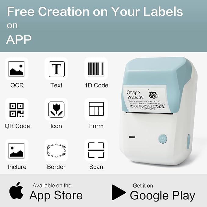 LMASBLTER B1 Label Maker 2 Inch Bluetooth Thermal Label Printer for Barcode, Address, Labeling, Logo, Clothing, Jewelry, Retail, Mailing, Support with Phones&PC, Easy to Use for Office & Home-Blue