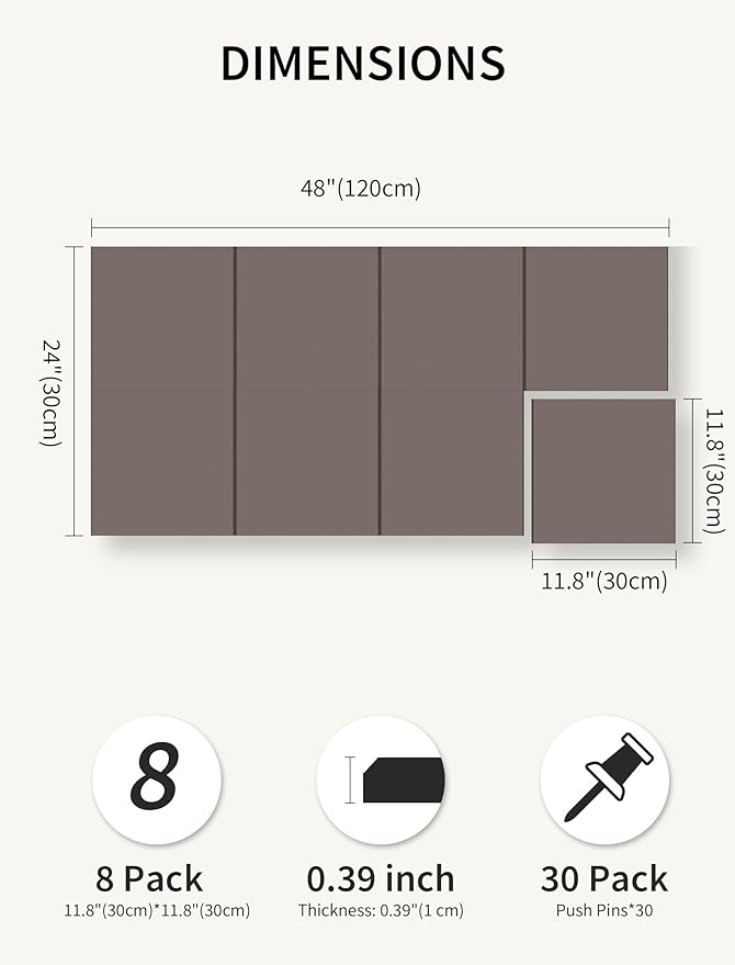 Large Bulletin Board 48"x 24" Cork Boards for Walls, 12 Pack Felt Wall Panels Photo Board, Cork Board for Office Home Pin Board