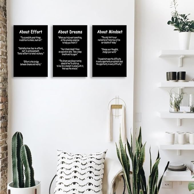 WYJDFART Motivational Quotes Posters About Dreams Effort and Mindset Inspirational Wall Decor Painting Modern Artwork Printed Canvas Poster for Home Living Room Gym Framed Ready to Hang[48''Wx 24''H]