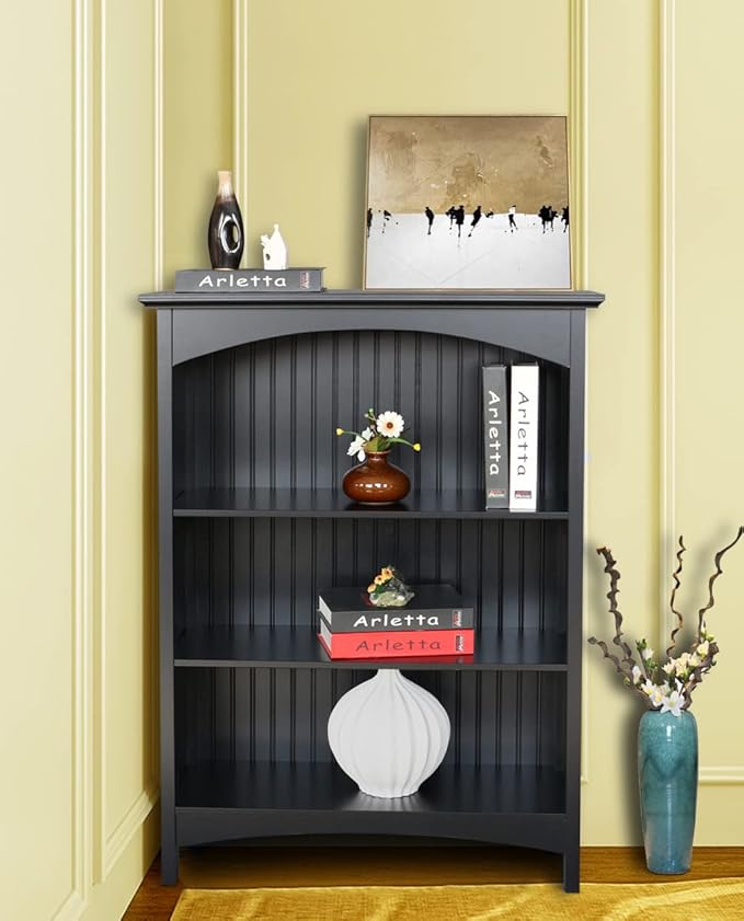 eHemco 3 Tier Bookcase with 2 Arched Supports, 40 Inches, Black