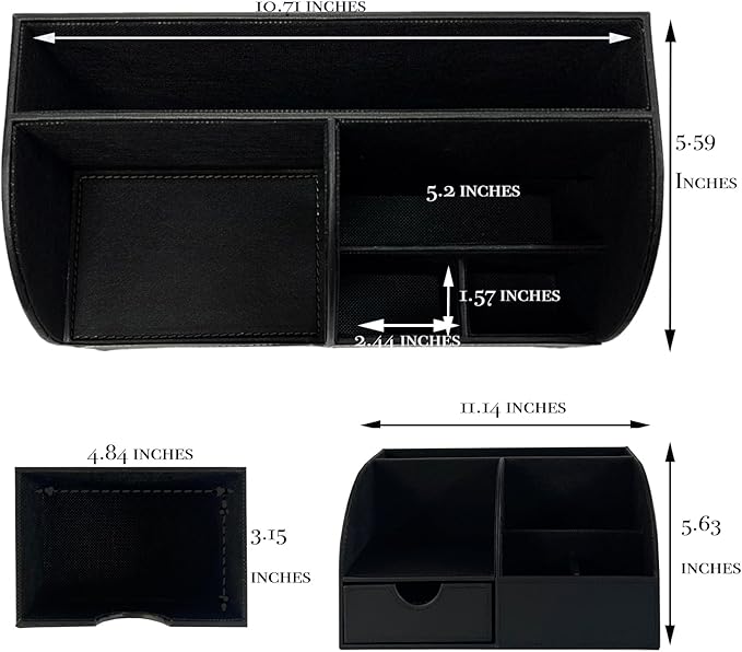 UnionBasic Desk Organizer - Multifunctional Leather Desktop Pen Holder Storage Box - Business Card/Pen/Pencil/Mobile Phone/Stationery Holder, Black