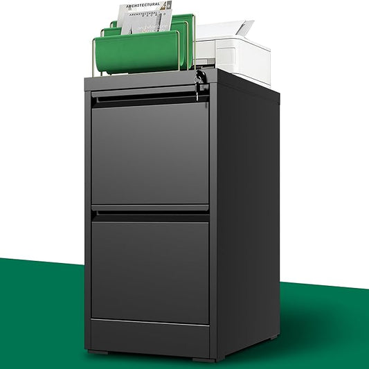 2 Drawer File Cabinet with Lock, Vertical File Cabinet with Lock, Locking File Cabinet Hanging Files for A4/ Legal/Letter, Require Assembly, White