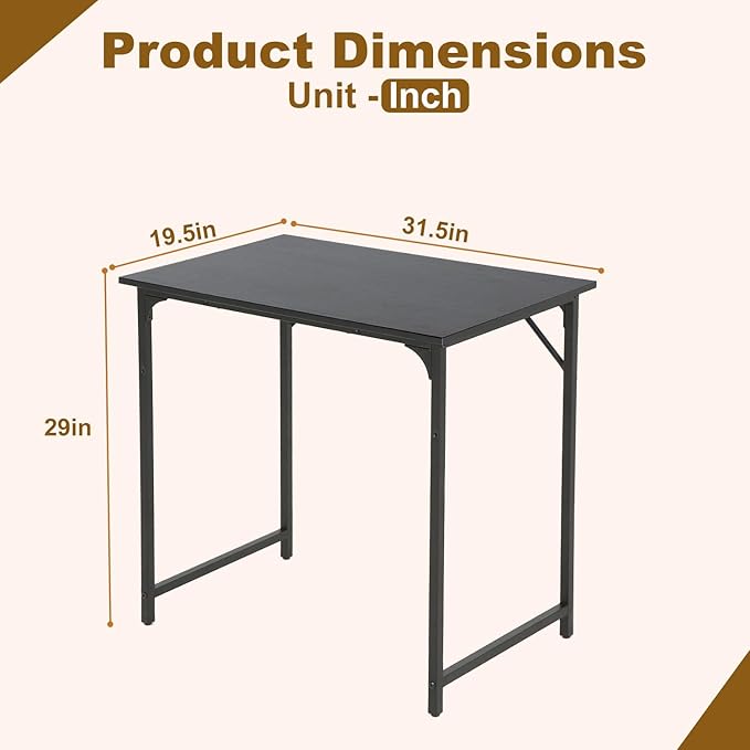 NChanmar 32 Inch Computer Desk, Office Desk Gaming Desk with Metal Frame, Writing Workstation for Home Office, Space Saving Computer Table for Small Space (Black) 31x19.6x29