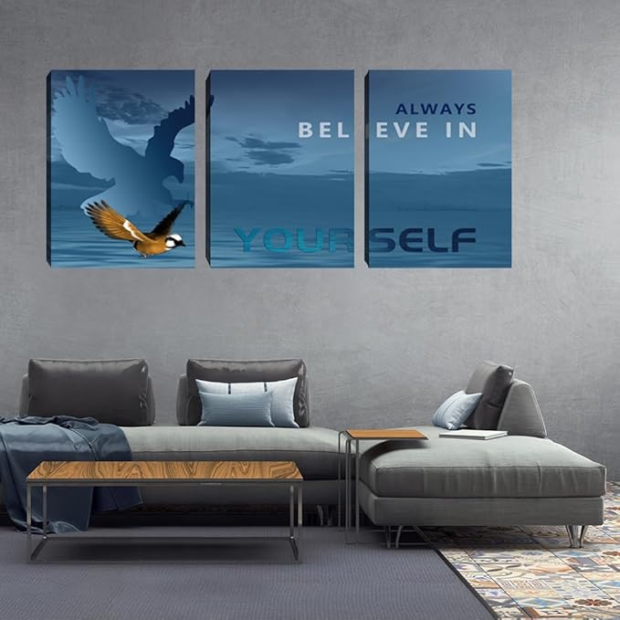 3 Pieces Modern Entrepreneur Quotes Posters Prints Motivational Office Canvas Wall Art Moitvational Wall Art Eagle Picture Motivation Blue Decoration for Living Room Bedroom(48''Wx24''H)