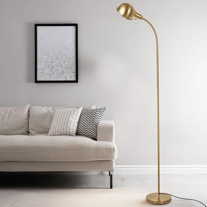 Dimmable Floor Lamp with Flexible Gooseneck and Rotatable Shade, Modern Style Standing Tall Lamp, E26 Socket, LED Reading Lamp (Gold)