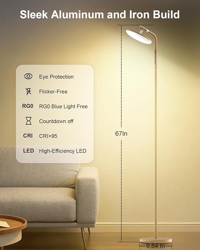 LED Floor Lamp, 36W Super Bright Standing Lamp with Remote & Touch Control, 69" Stepless Dimmable Torchiere Tall Lamp, 350° Rotating Head Floor Lamp for Bedroom, Living Room, Office, Brown