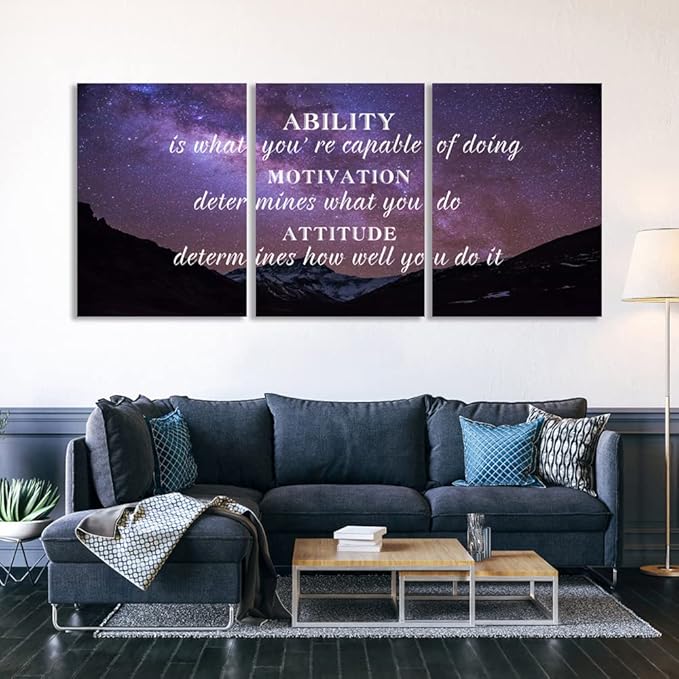Motivational Framed Canvas Wall Art 3 Pieces Inspirational Wall Art Office Decor Positive Quotes Landscape Painting Pictures Print Artwork Home Decor for Living Room Bedroom(48" Wx24 H)