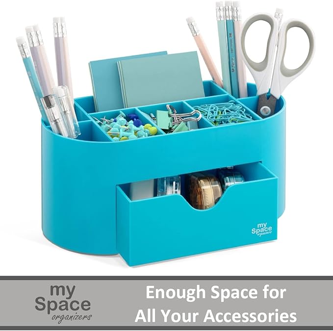My Space Organizers Blue Desk Organizer for Office Supplies and Desk Accessories - Pen Holder Desktop Organization for Room College Dorm Home School (Blue)