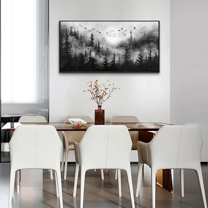 hyidecorart Black Frames Landscape Wall Art Canvas Prints Natural Scenery Pictures Home Decor Forest Tree Painting for Living Room Bedroom Bathroom Kitchen Office Decoration Artwork Hanging Easy