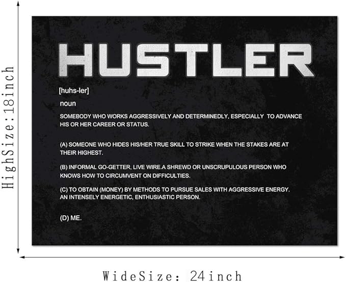 Office Inspirational Canvas Wall Art Hustler Noun Painting Motivational Entrepreneur Quotes Modern Inspiring Hustle Pictures Posters Prints Artwork Home Decor for Living Room Framed (18”Hx24”W)