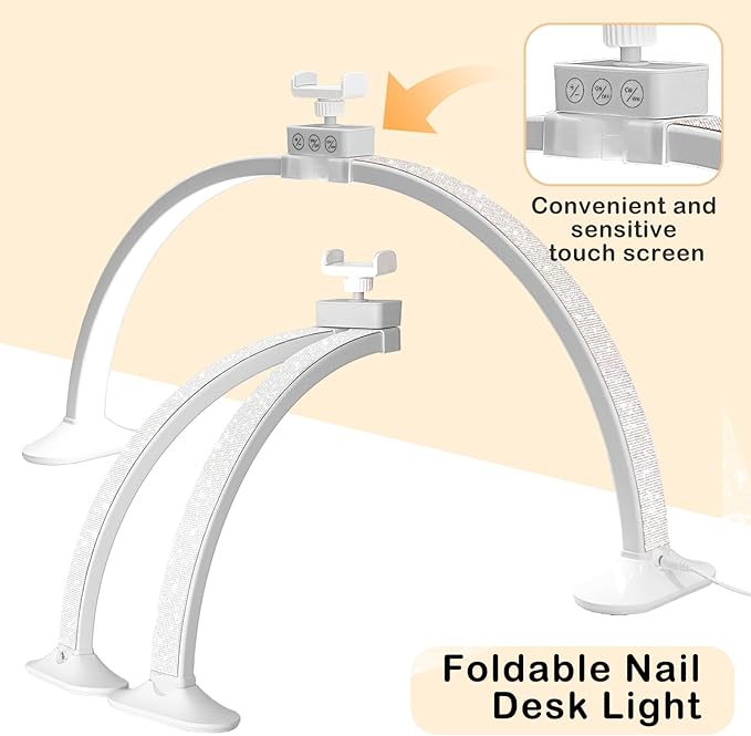 KEDAO Nail Light for Desk,Half Moon Light LED for Tech Nail Desk Lamp with Phone Stand Foldable Adjustable Dimmable Half Moon Lamp for Lash Beauty Tattoos Crafts