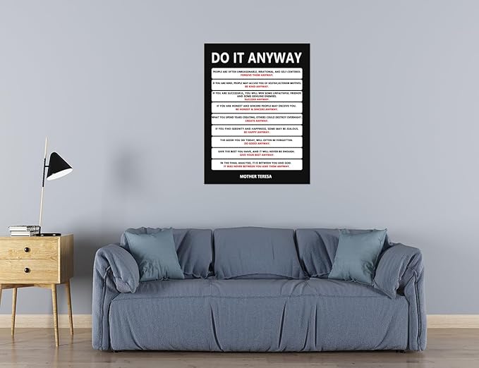 Inspirational Poster Motivational Wall Art Do It Anyway Mother Teresa Quote Canvas Prints Artwork for Office Living Room Modern Home Decor Painting Pictures Stretched and Framed [30''Wx 40''H]