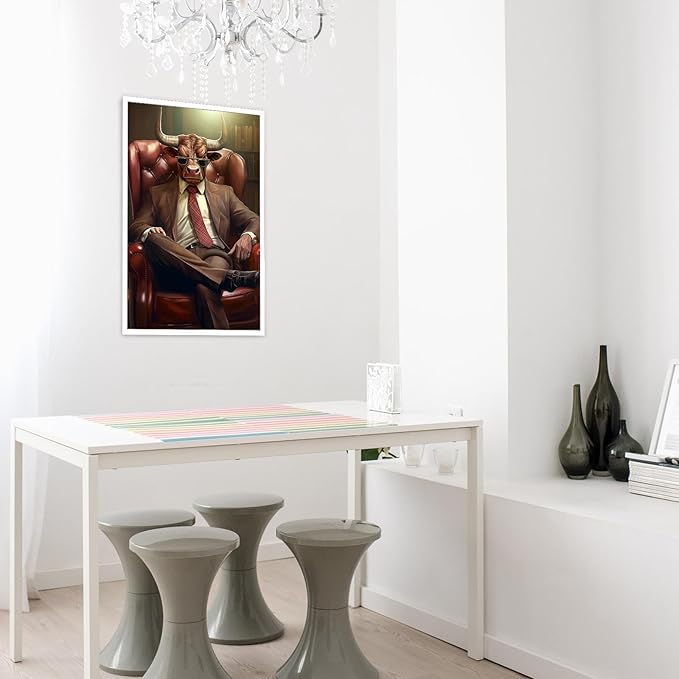 Trendy Suit Animal Cow Portrait Wall Art Funny Boss Cow Canvas Posters Work Struggle Motivation Inspiring Prints Painting For Office Living Room Wall Decor 24x36in Unframed