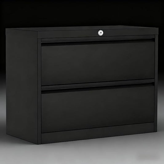 2-Drawer Lateral File Cabinet with Lock, Heavy Duty Metal Filing Cabinet for Home Office, Wide Storage Organizer for Letter/Legal Files, Secure File Cabinet for Office Documents, Black
