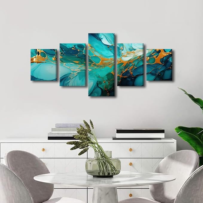 Canvas Wall Art Decor for Men 5 Panel Abstract Canvas Art Seawater and Sediment Abstract Poster Prints on Canvas for Native Americans Living Room Home Decor Stretched Framed Ready to Hang 50x24 in