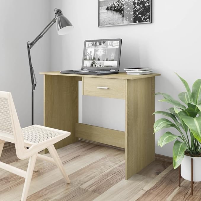 Writing Desk Study Table Computer Desk with Storage Shelves Desk Sonoma Oak 39.4"x19.7"x29.9" Chipboard Easy Assemble for Living Room Home and Office