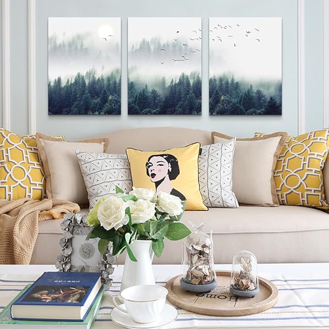 Lapremoly Canvas Wall Art For Living Room Large Wall Decor For Office Bedroom Wall Decorations Foggy Forest Landscape Paintings Stretched And Framed Ready To Hang Pictures Modern Home Decor 3 Piece