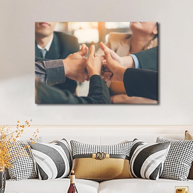 Large Wall Art Multiethnic People Group Working Togetherness Pictures Modern Motivational Inspirational Success Teamwork Posters Canvas Art Wall Decor for Office Framed 1 Panel (24" Wx36 H)